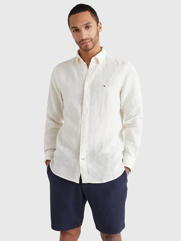 Férfi Tommy Hilfiger Regular fit pigment-dyed linen Ingek Fehér | HU 1059ZUT